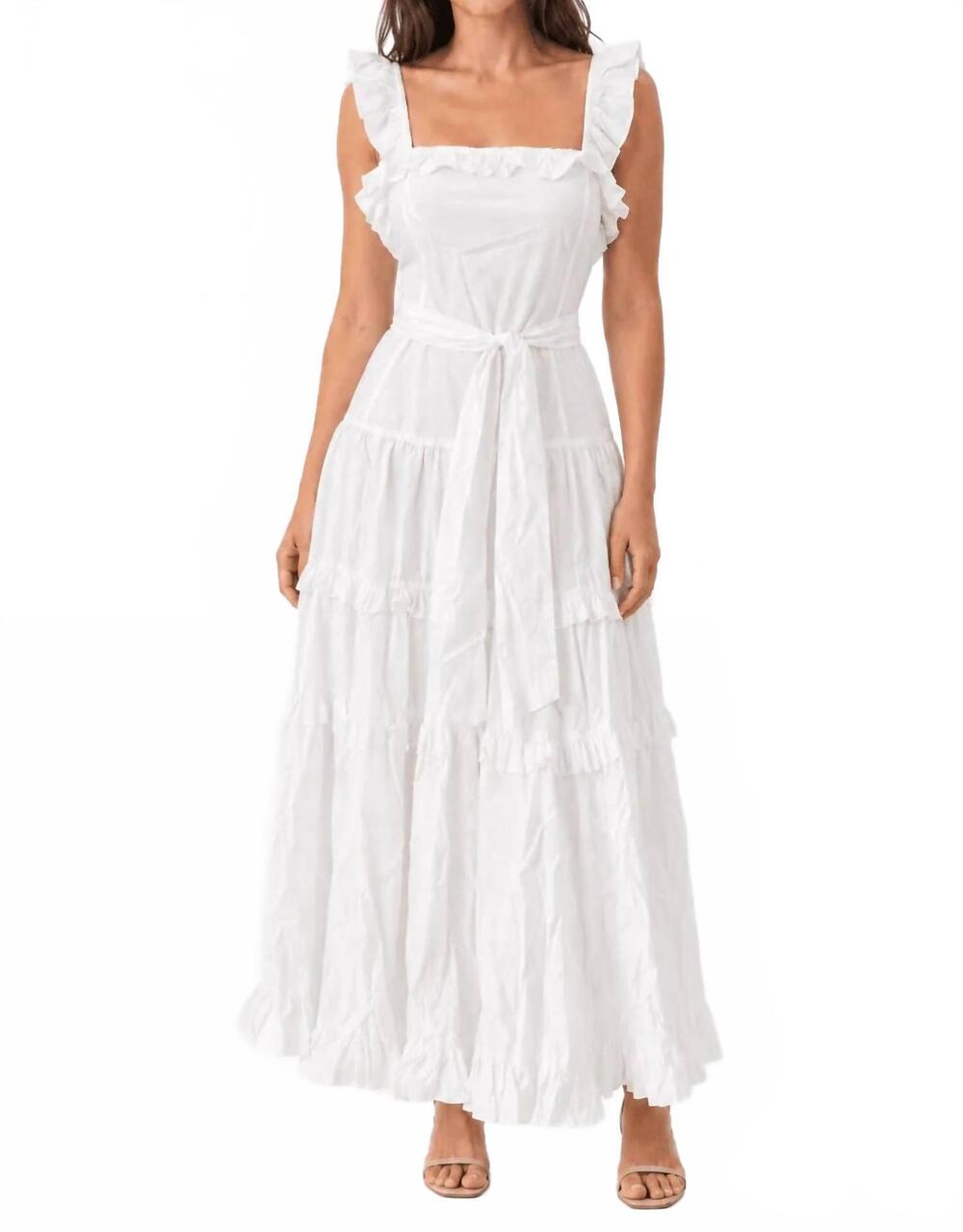 NEW PINCH ruffled maxi dress in white